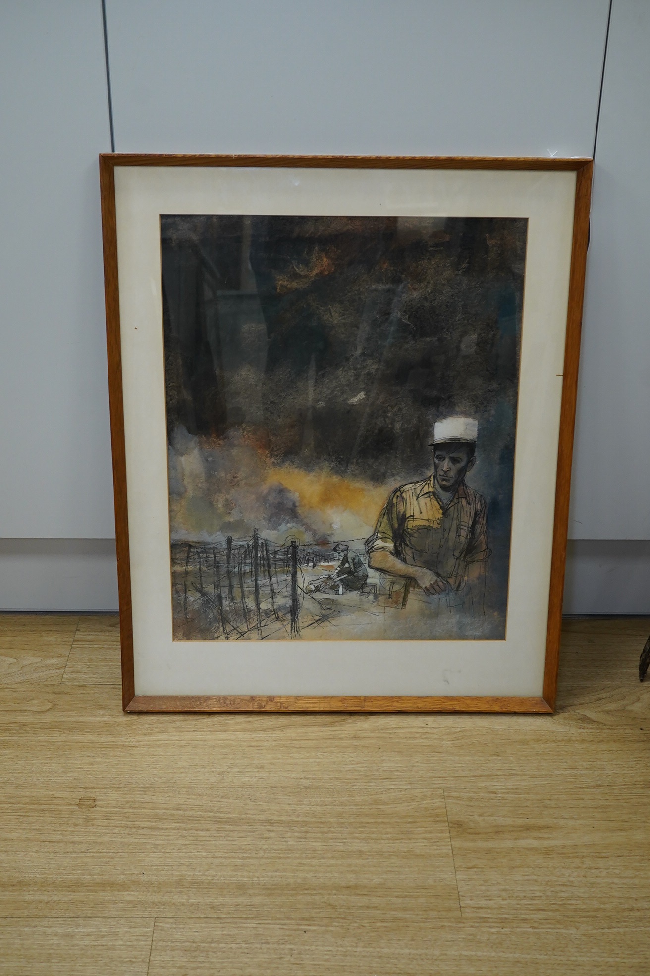 20th century, watercolour, War scene with soldier, 48 x 38cm. Condition - good